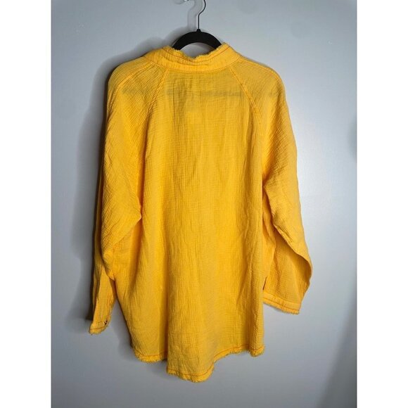 FREE PEOPLE We the Free Summer Daydream Button Down Shirt Yellow Papaya Sz S NEW - Picture 5 of 6